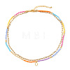 Colorful Glass Seed Beaded Initial Pendant Double Layer Necklaces QS3881-15-1