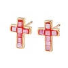 Brass Enamel Cross Stud Earrings EJEW-I322-03G-5