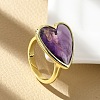 Heart Brass Natural Amethyst Finger Rings RJEW-D304-01G-A-4