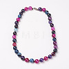 Natural Dyed Agate Beads Necklaces NJEW-F139-6mm-01-1