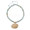 Ocean Electroplated Natural Scallop Shell Pendant Natural Flower Amazonite Rondelle Braided Bead Necklaces NJEW-JN06445-02-3