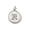 Brass Pave Natural Shell Flat Round with Letter Charms KK-Z115-13P-R-1