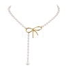 Shell Pearl & ABS Plastic Imitation Pearl Round Beaded Bowknot Pendant Necklaces for Women NJEW-JN05060-1