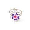 Silver Tone Copper Wire Wrapped Polymer Clay 3D Flower Plumeria & Shell Pearl Beaded Finger Rings RJEW-JR01098-4