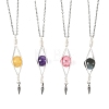 4Pcs 4 Colors Natural Labradorite & Yellow Hematoid Quartz & Amethyst & Dyed Green Jade Round with Cone Pendant 304 Stainless Steel Cable Chain Necklaces for Women NJEW-TA00261-3