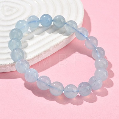 Natural Aquamarine Round Bead Stretch Bracelets for Men Women BJEW-U034-01A-02-1