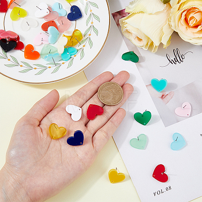 38Pcs 19 Colors Acrylic Heart Stud Earring Findings FIND-FH0007-21-1