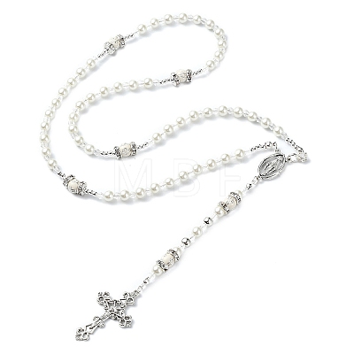 Cross & Virgin Mary Alloy Rosary Bead Necklaces NJEW-JN05123-1