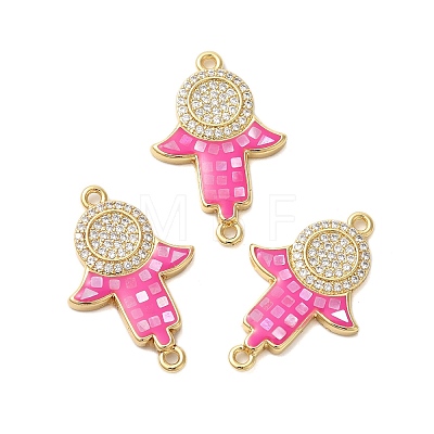 Rack Plating Brass Micro Pave Clear Cubic Zirconia Hamsa Hand Links Connector Charms KK-K385-118G-1