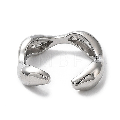 Rack Plating Brass Twist Wave Open Cuff Rings for Women X-RJEW-Q777-08P-1