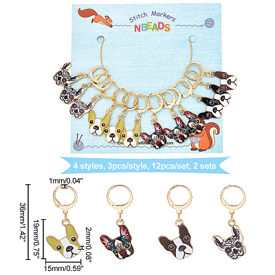 12Pcs 4 Style Alloy Enamel Dog Charms Locking Stitch Makers HJEW-PH01589-1