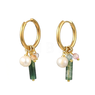 Natural Gemstone and Freshwater Pearl Dangle Earrings EJEW-JE07170-1