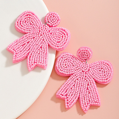 Glass & Cloth Bowknot Dangle Stud Earrings FS-WG55AB9-01-1