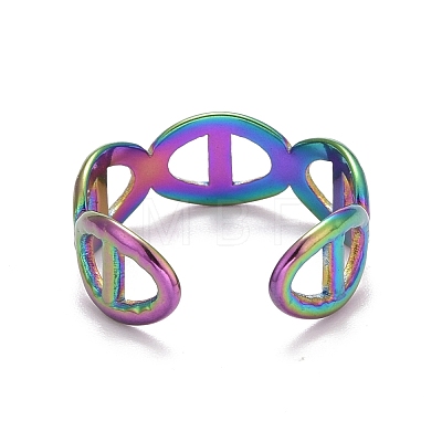 Rainbow Color Ion Plating(IP) 304 Stainless Steel Hollow Open Cuff Ring for Women RJEW-A005-24MC-1