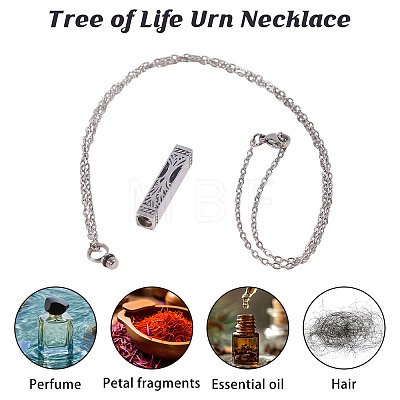 304 Stainless Steel Rectangle with Tree of Life Pendant Urn Ashes Necklaces NJEW-WH0036-030P-1