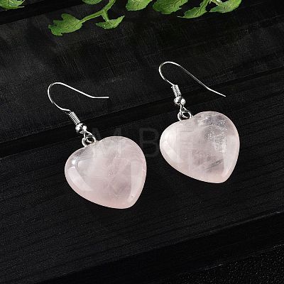 Natural Rose Quartz Dangle Earrings EJEW-E218-05P-1