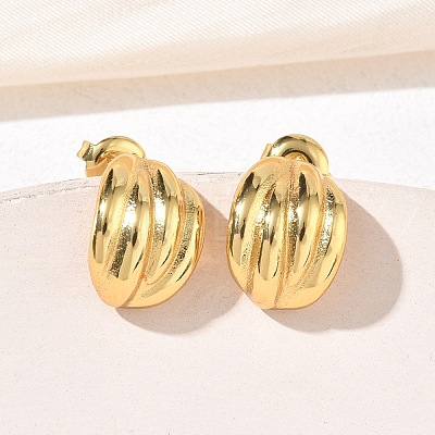 304 Stainless Steel Chunky Ribbed Stud Earrings for Women EJEW-K333-26G-1
