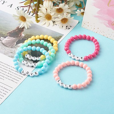 Opaque Acrylic Beads Stretch Bracelet for Kid BJEW-JB06587-1