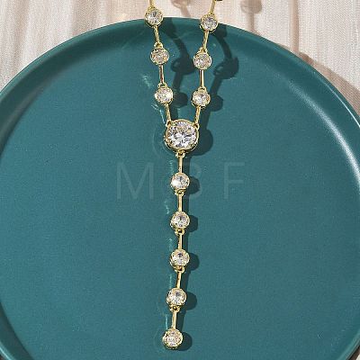 Brass Pave Clear Cubic Zirconia Y Necklaces NJEW-G183-06G-02-1