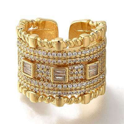 Rack Plating Multi-layer Brass Clear Cubic Zirconia Open Cuff Rings RJEW-S411-23G-1