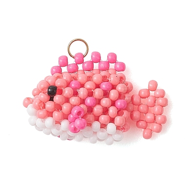 Glass Seed Beaded Fish Pendants PALLOY-MZ01234-1