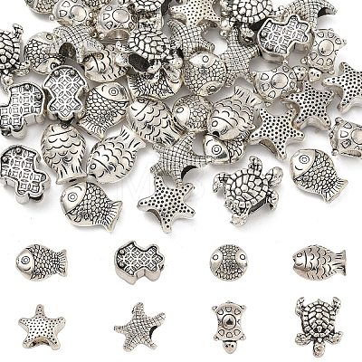 40Pcs 8 Styles Tibetan Style Alloy Beads TIBE-YW0001-64-1