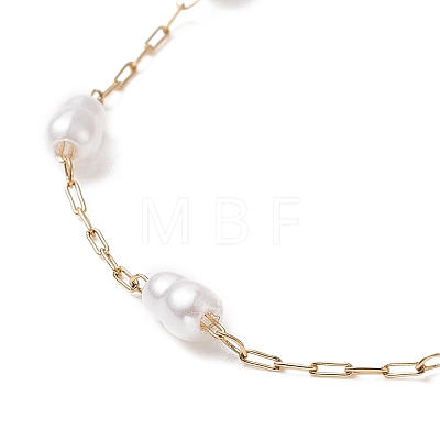 Glass Pearl Gourd Beaded Link Chain Anklet AJEW-AN00532-1