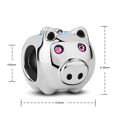 TINYSAND Pig Rhodium Plated 925 Sterling Silver Cubic Zirconia European Beads TS-C-050-1
