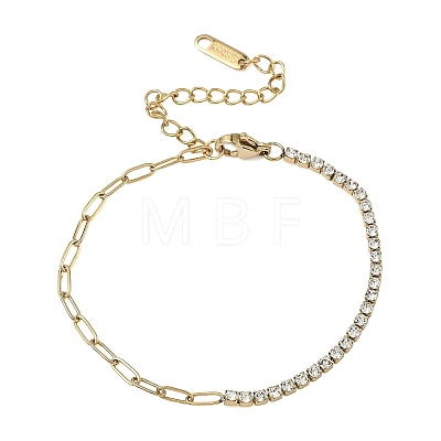 304 Stainless Steel Paperclip Chain & Rhinestone Cup Chains Bracelets for Women BJEW-D456-06G-01-1