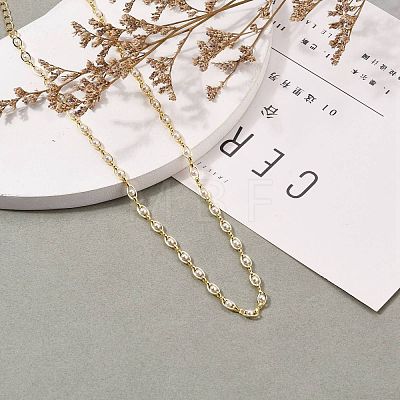 Glass Pearl Link Chain Necklaces NJEW-JN03203-1