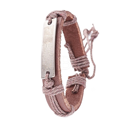 Leather Cord Bracelet for Men Women BJEW-C005-01B-1