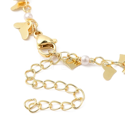 Brass Heart & ABS Plastic Imitation Pearl Beaded Link Chain Necklaces for Women NJEW-G100-03G-1