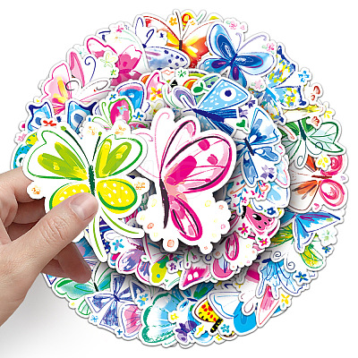 50Pcs Butterfly PVC Waterproof Stickers PW-WG52362-01-1