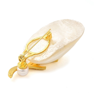 Oval Natural White Shell Brooches for Women JEWB-E031-04G-03-1