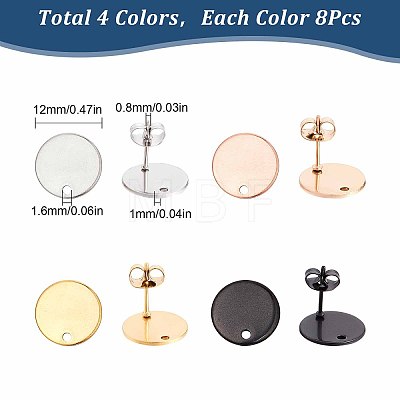 32Pcs 4 Colors 304 Stainless Steel Stud Earring Findings STAS-SC0004-33-1