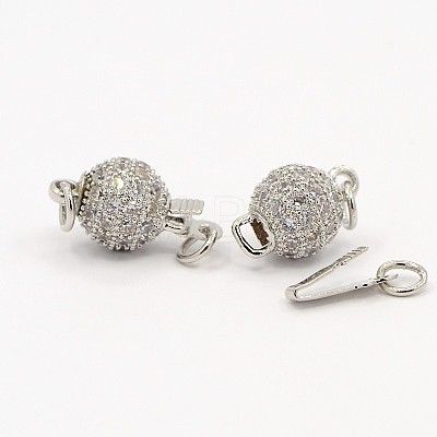 Round Brass Micro Pave Cubic Zirconia Box Clasps ZIRC-D027-02P-1