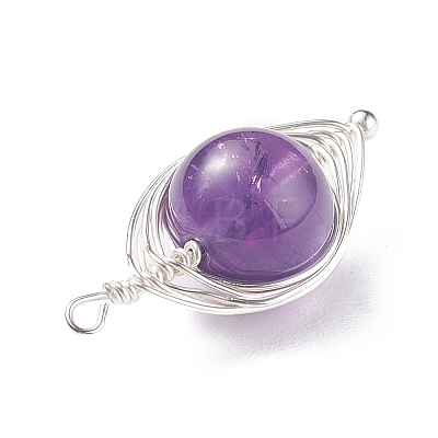Natural Stone Copper Wire Wrapped Connector Charms X-PALLOY-JF01377-01-1