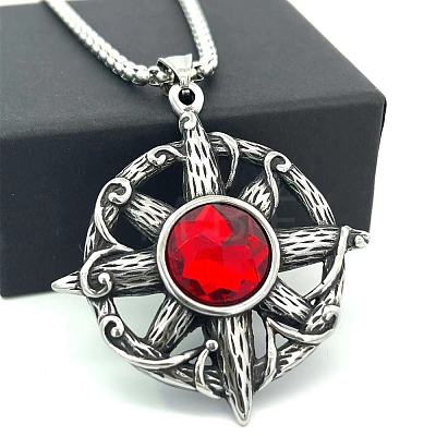 Hip Hop Punk Stainless Steel Red Evil Eye Pendant Necklaces DW3700-1