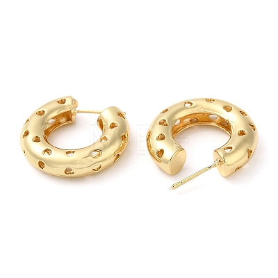 Rack Plating Brass Round with Heart Stud Earrings EJEW-E290-01G-1