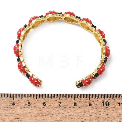 Ladybug Brass Enamel Cuff Bangles for Women BJEW-A171-01G-1