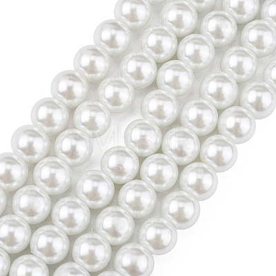 Round Pearlized Glass Pearl Beads Strands X-HY-12D-B01-1