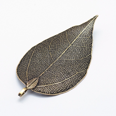 Brass Plated Natural Leaf Big Pendants X-KK-G321-K-15-1