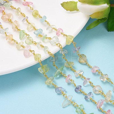 3.28 Feet Handmade Crackle Glass Beaded Chains X-CHC-P005-14G-1