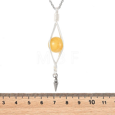 4Pcs 4 Colors Natural Labradorite & Yellow Hematoid Quartz & Amethyst & Dyed Green Jade Round with Cone Pendant 304 Stainless Steel Cable Chain Necklaces for Women NJEW-TA00261-1