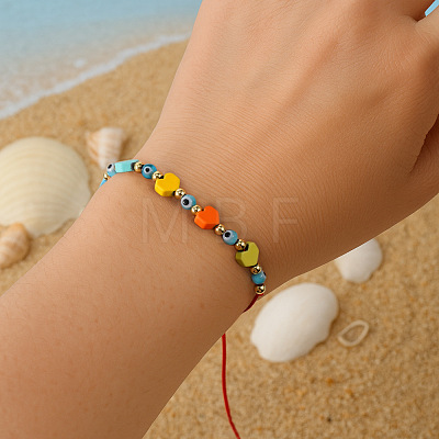 Synthetic Turquoise Heart & Glass Evil Eye Link Bracelets IQ8070-1