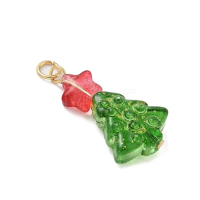 Christmas Tree Dyed & Heated Glass Pendants PALLOY-JF04391-1