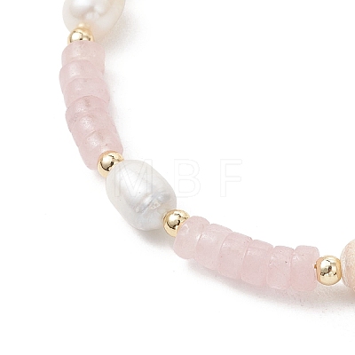 Natural Rose Quartz & Cultured Freshwater Pearl Beaded Bracelets for Women BJEW-JB13249-03-1