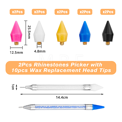 SUPERFINDINGS 2Pc 2 Colors Plastic Nail Art Rhinestones Pickers Pens MRMJ-FH0001-38-1