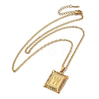 201 Stainless Steel Cable Chain Rectangle with Letter Pendant Necklaces NJEW-M070-01G-W-1