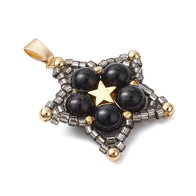 Natural Black Onyx(Dyed & Heated) Star Pendants PALLOY-JF03116-01-1